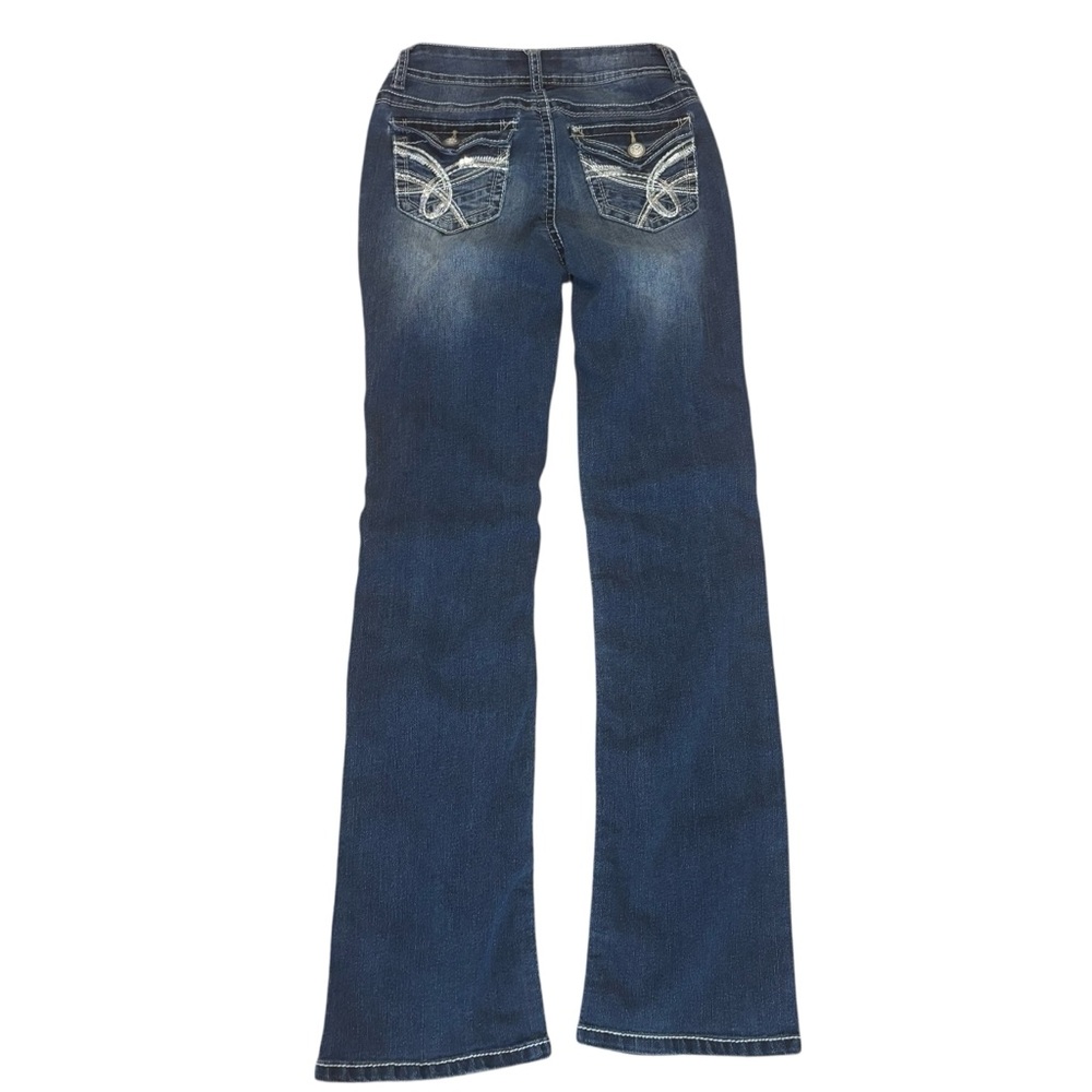 No Boundaries Jeans Size 5 Jrs Dark Blue Boot Cut Mineral Wash Sequined Pockets - Picture 4 of 12